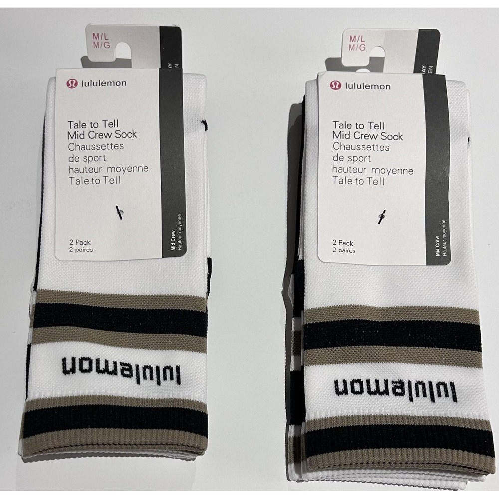Lululemon Socks Womens M/L Tale To Tell Mid Crew Quarter Stripe Athletic 4 Pairs
